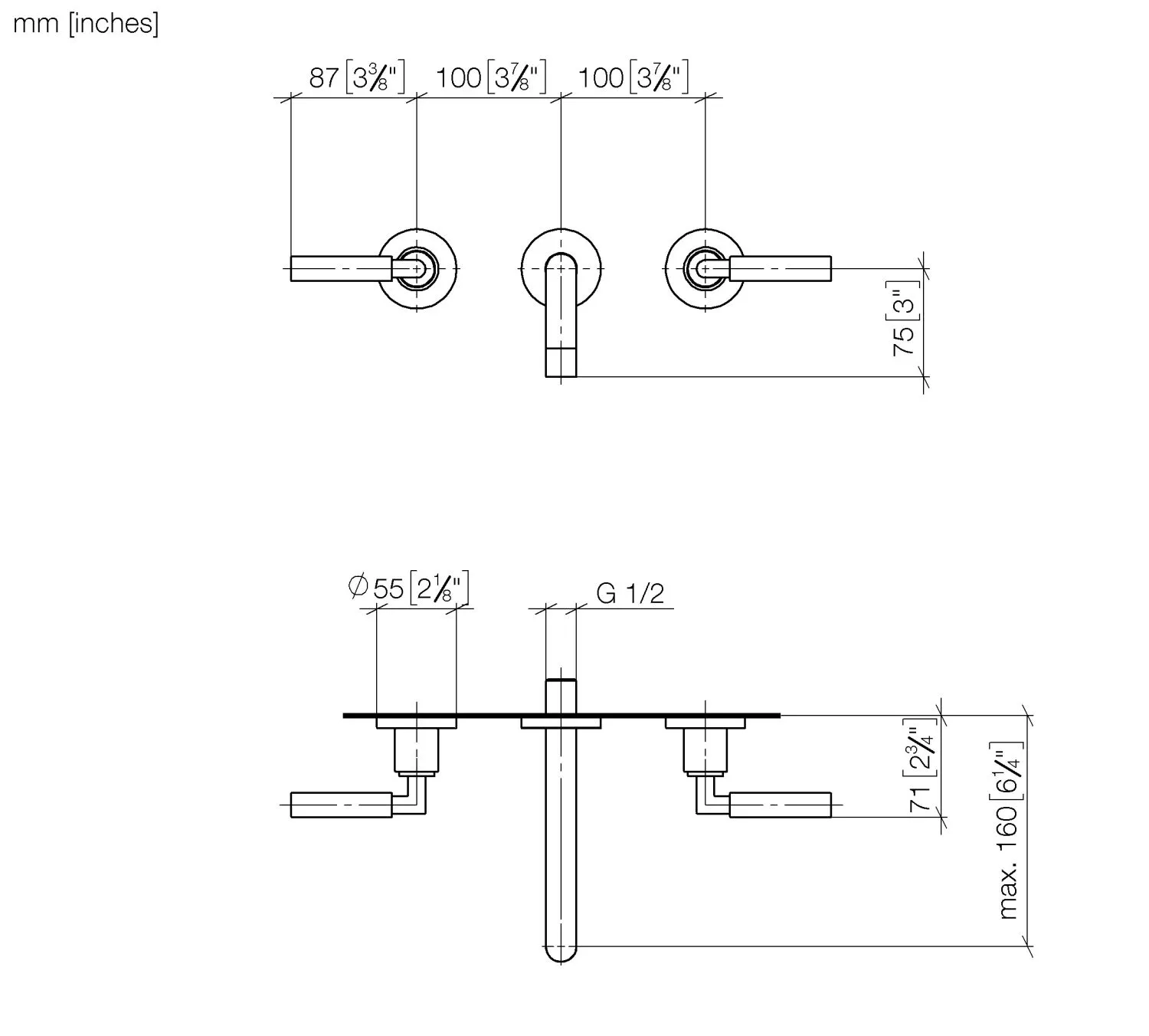 Waschtisch-Wandbatterie ohne Ablaufgarnitur TARA Chrom 36707882