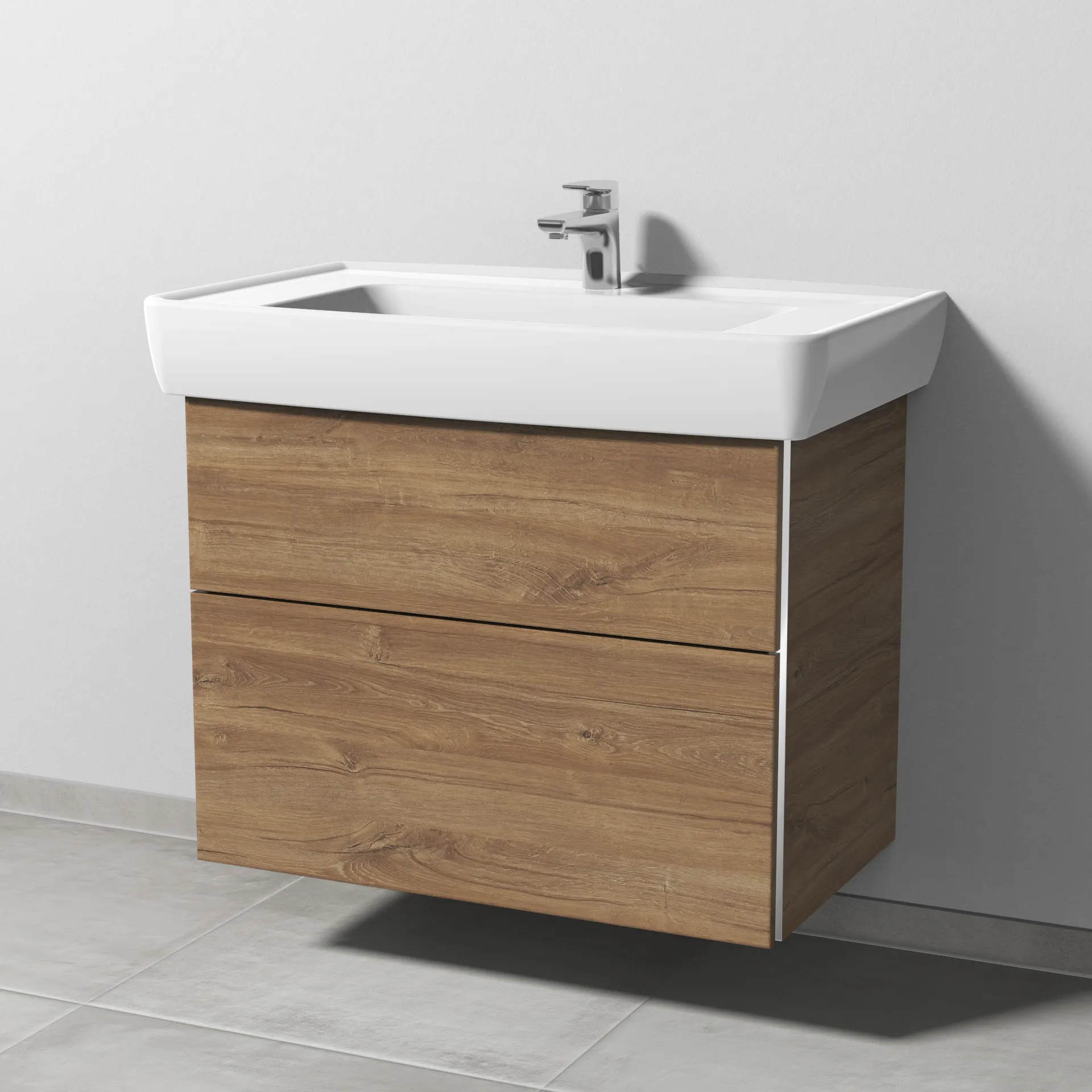 Sanipa Waschtischunterschrank „3way“ passend zu Keramik-Waschtische Pro A von Laufen 750 × 588 × 447 mm in Eiche Kansas