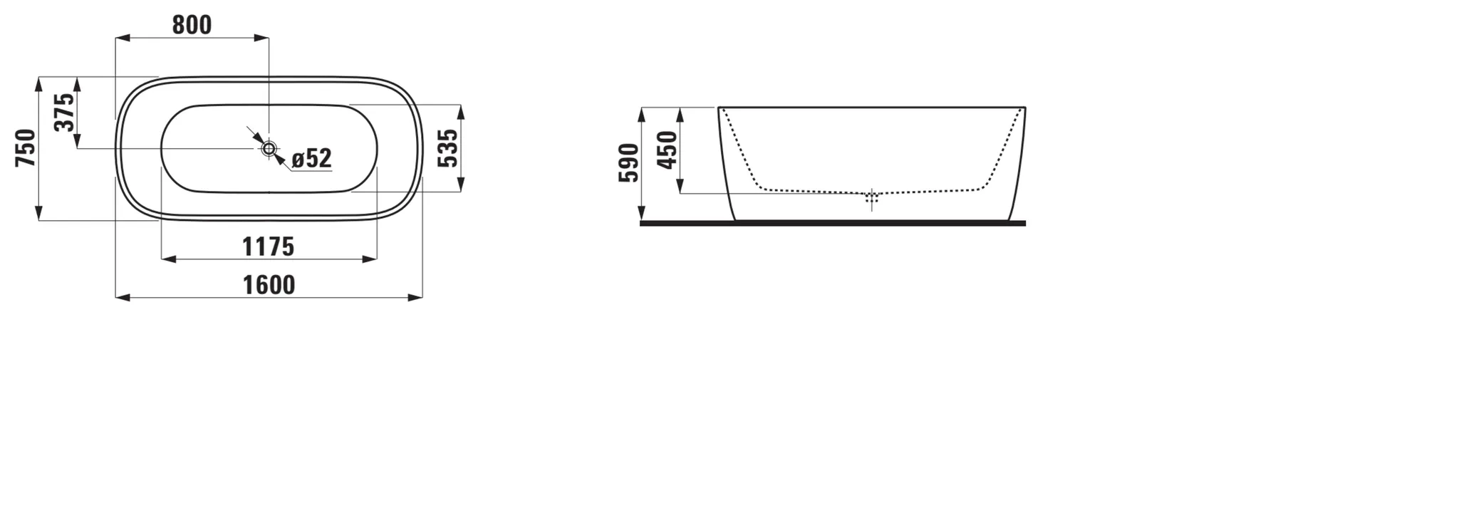 freistehende BW MEDA 750x1600x590, weiß