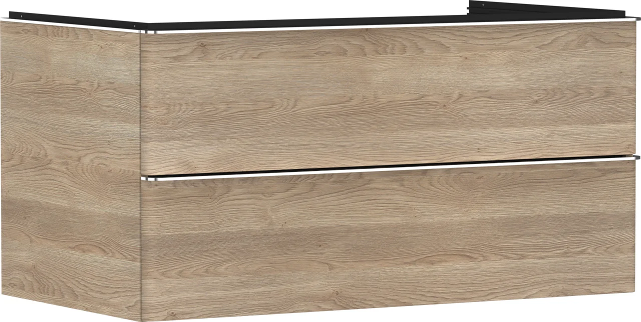 Hansgrohe Xelu Q Waschtischunterschrank Eiche Natur 980x540 mm mit 2 Schubkästen, verchromt glänzend, SoftClose, vormontiert