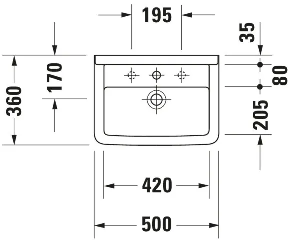 Wandwaschtisch „Starck 3“, mit Überlauf, Hahnlochposition mittig Wandwaschtisch „Starck 3“, mit Überlauf, Hahnlochposition mittig