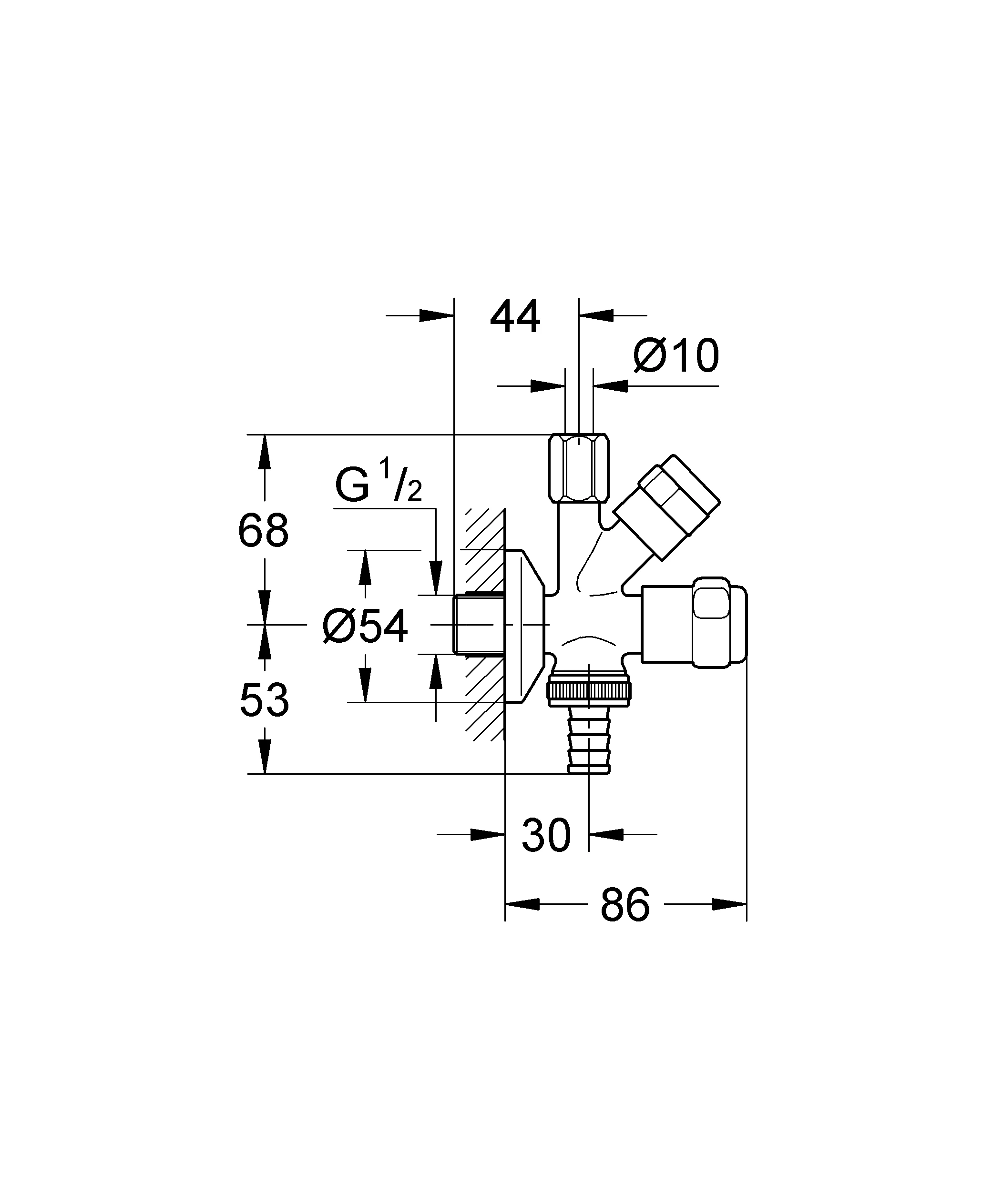 Original WAS Kombi-Eckventil DN 15 41073, Wandmontage, Kartuschen-Oberteil für den absperrbaren Kupferrohranschluss, Fettkammer-Oberteil 3/8'' für den absperrbaren Schlauchanschluss, Rückflussverhinderer Typ EB, eigensicher, chrom