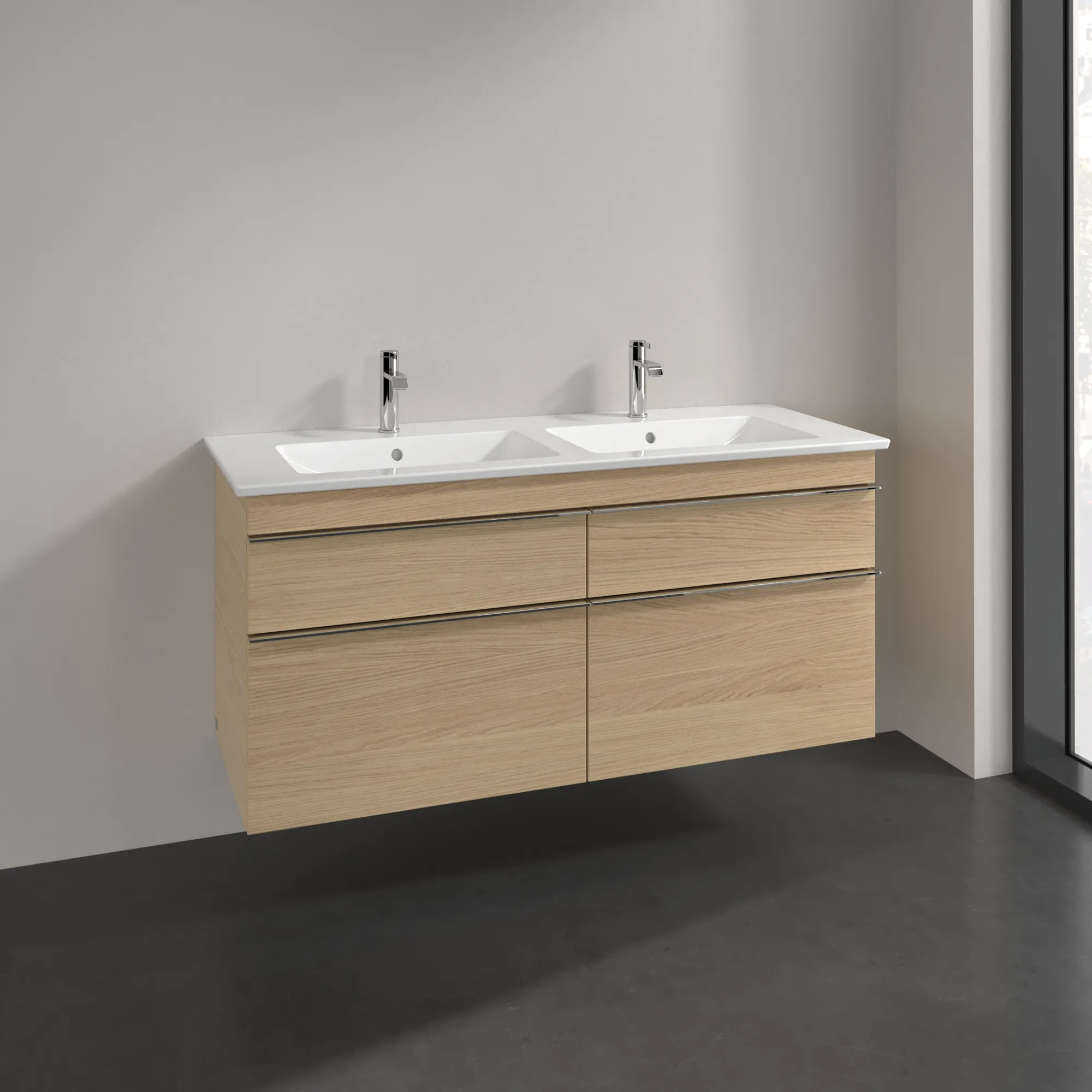 Villeroy & Boch Waschtischunterschrank „Venticello“ für Schrank-Doppelwaschtisch 1253 × 590 × 502 mm Nordic Oak, für links und rechts