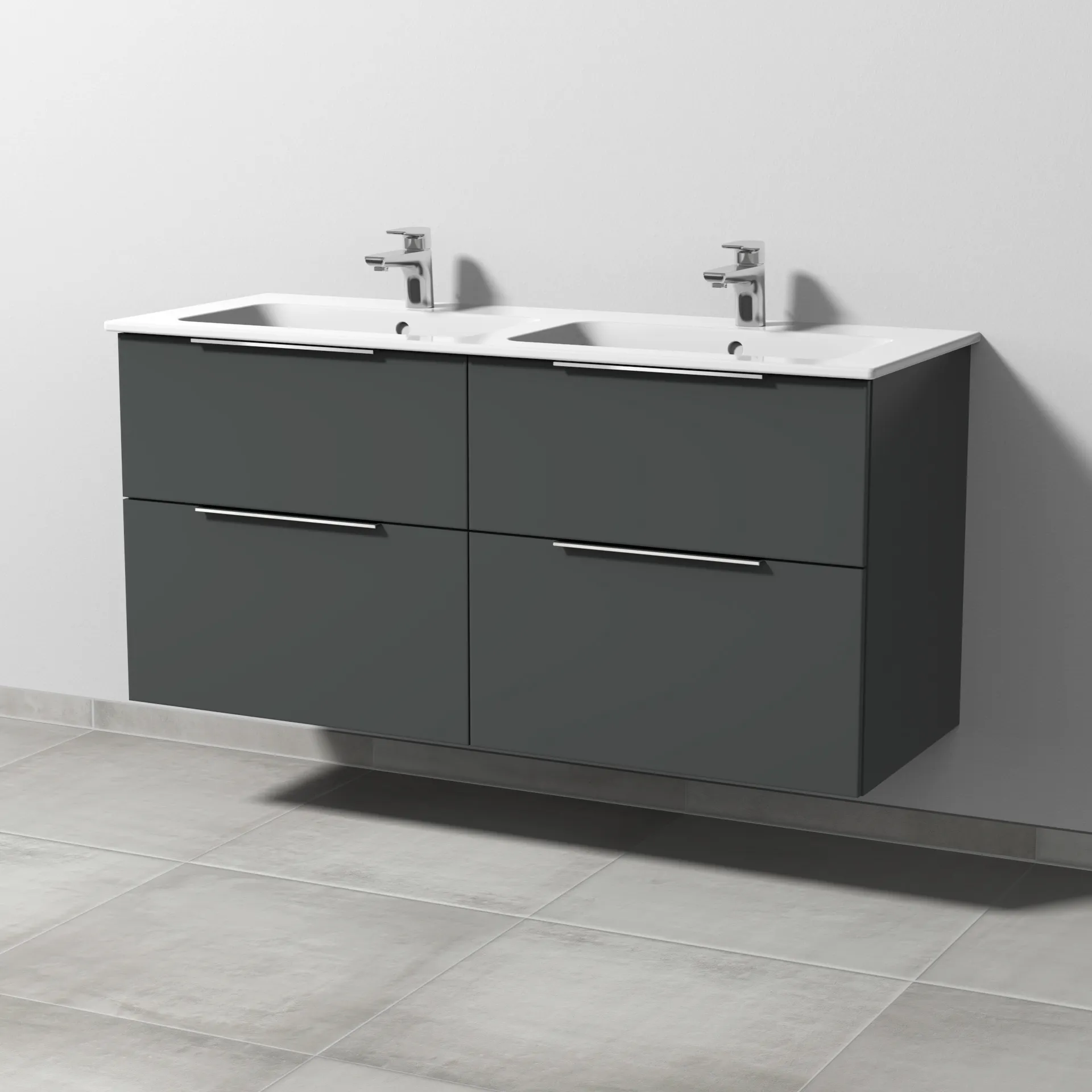 Sanipa Waschtischunterschrank „3way“ passend zu Keramik-Waschtische ME by Starck von Duravit 1270 × 613 × 467 mm in Anthrazit (matt), mit