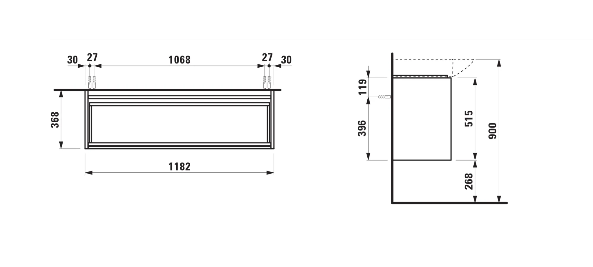 Waschtischunterbau LANI 368x1182x515 mit 2 Schubladen integrierter Griffleiste Vollauszug und Soft-Close für Waschtisch PALACE H811704 weiß matt Waschtischunterbau LANI 368x1182x515 mit 2 Schubladen integrierter Griffleiste Vollauszug und Soft-Close für Waschtisch PALACE H811704 weiß matt