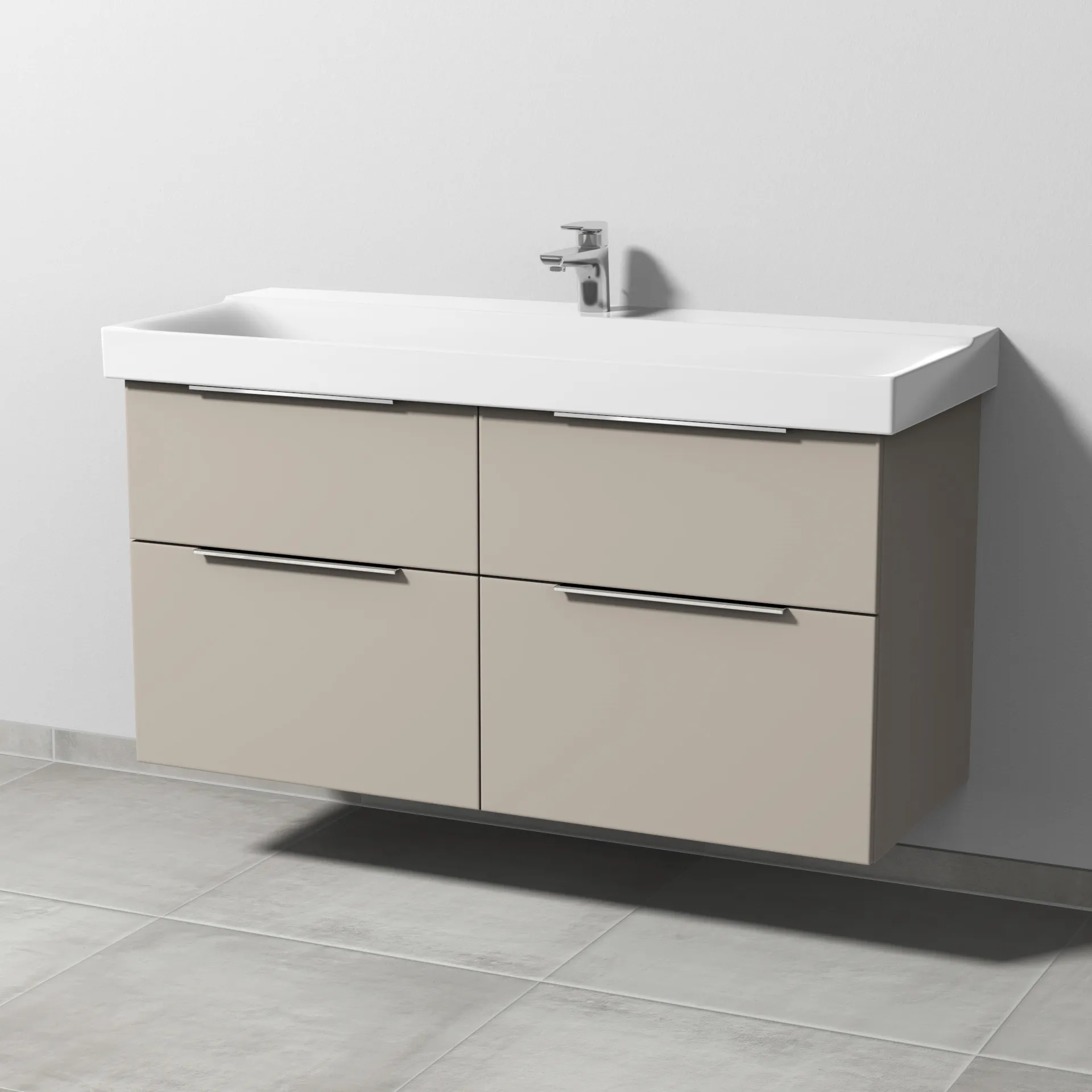 Sanipa Waschtischunterschrank „3way“ passend zu Keramik-Waschtische Xeno2 von Geberit 1150 × 593 × 452 mm in Kaschmir (matt), Becken mittig