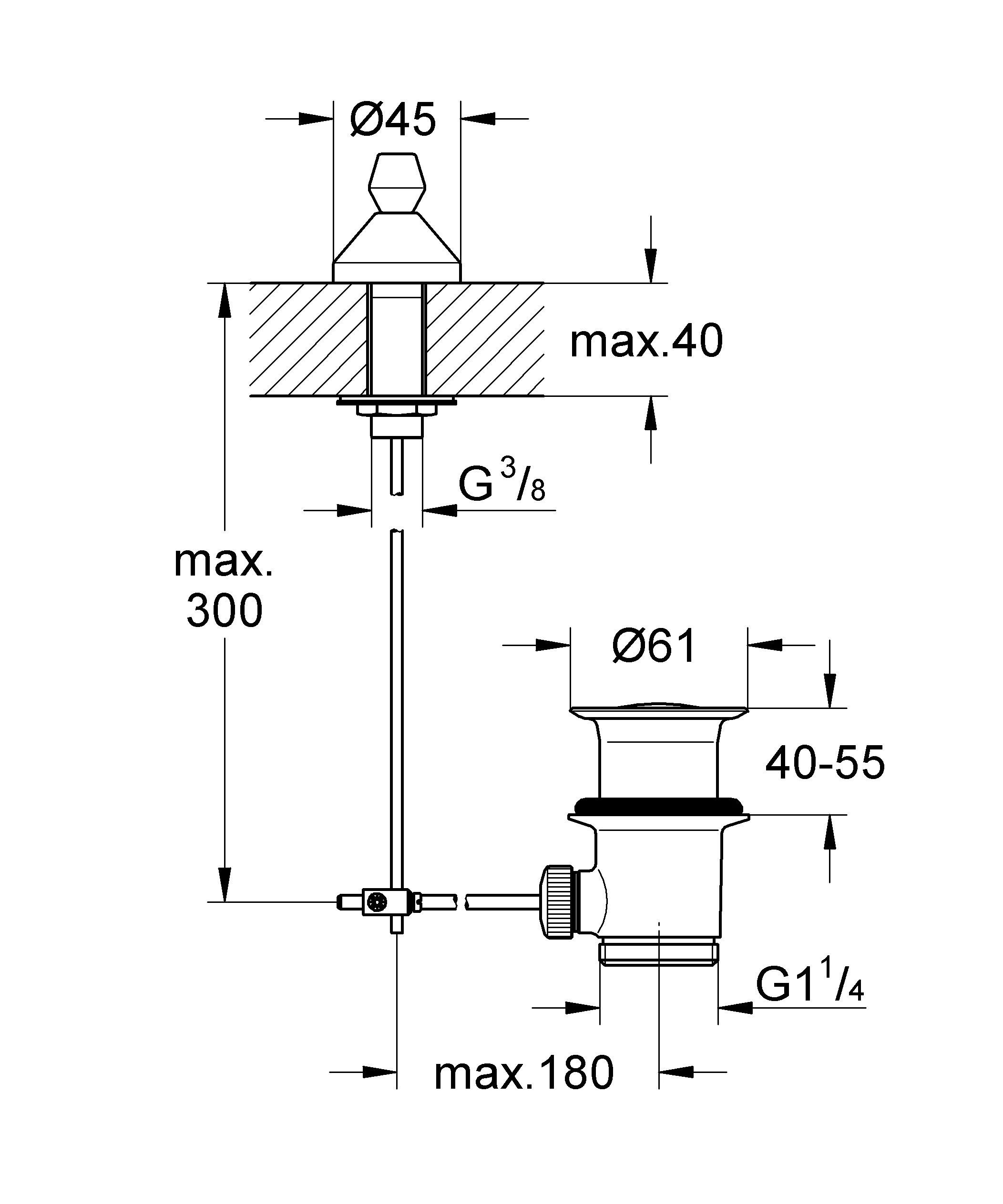 Zugstangen-Ablaufgarnitur 28900, 1 1/4'', für Waschtische, chrom