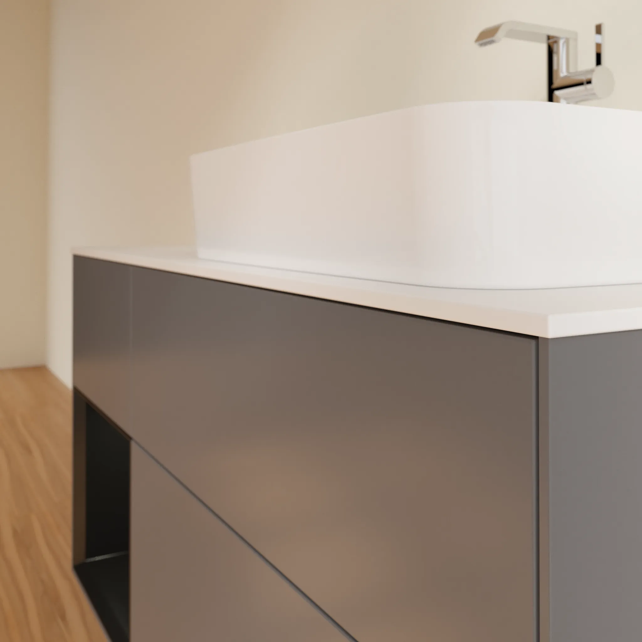 Villeroy & Boch Waschtischunterschrank „Finion“ für Schrankwaschtisch 1200 × 603 × 501 mm Anthracite Matt Lacquer, für Becken rechts Villeroy & Boch Waschtischunterschrank „Finion“ für Schrankwaschtisch 1200 × 603 × 501 mm Anthracite Matt Lacquer, für Becken rechts