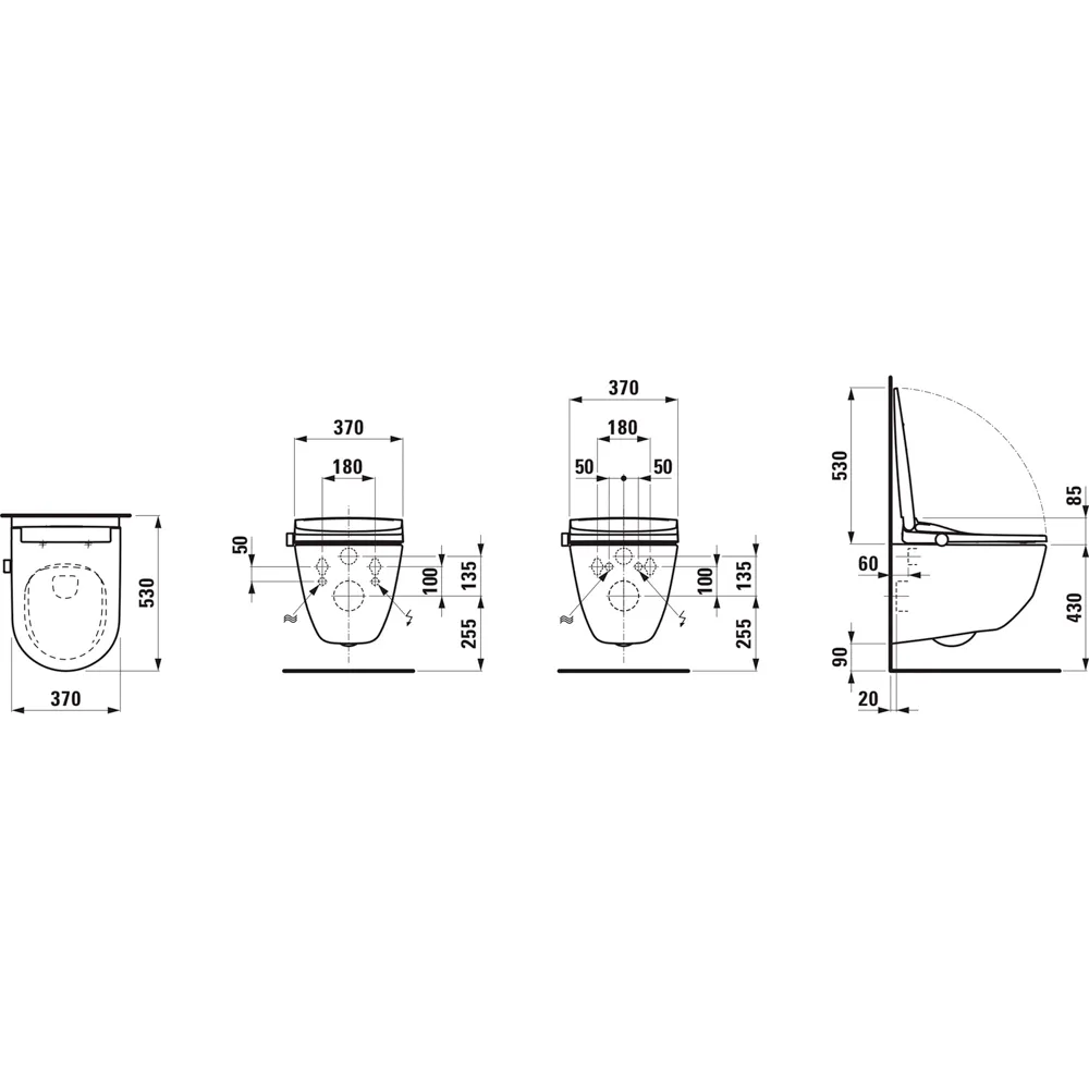 CLEANET PRO LITE Spülrandloses Wand-WC mit verdeckter Befestigung Tiefspüler für 4/2l-Spülung mit Dusch-WC Aufsatz ohne Fernbedeinung, Fön & Sitzheizung, weiß