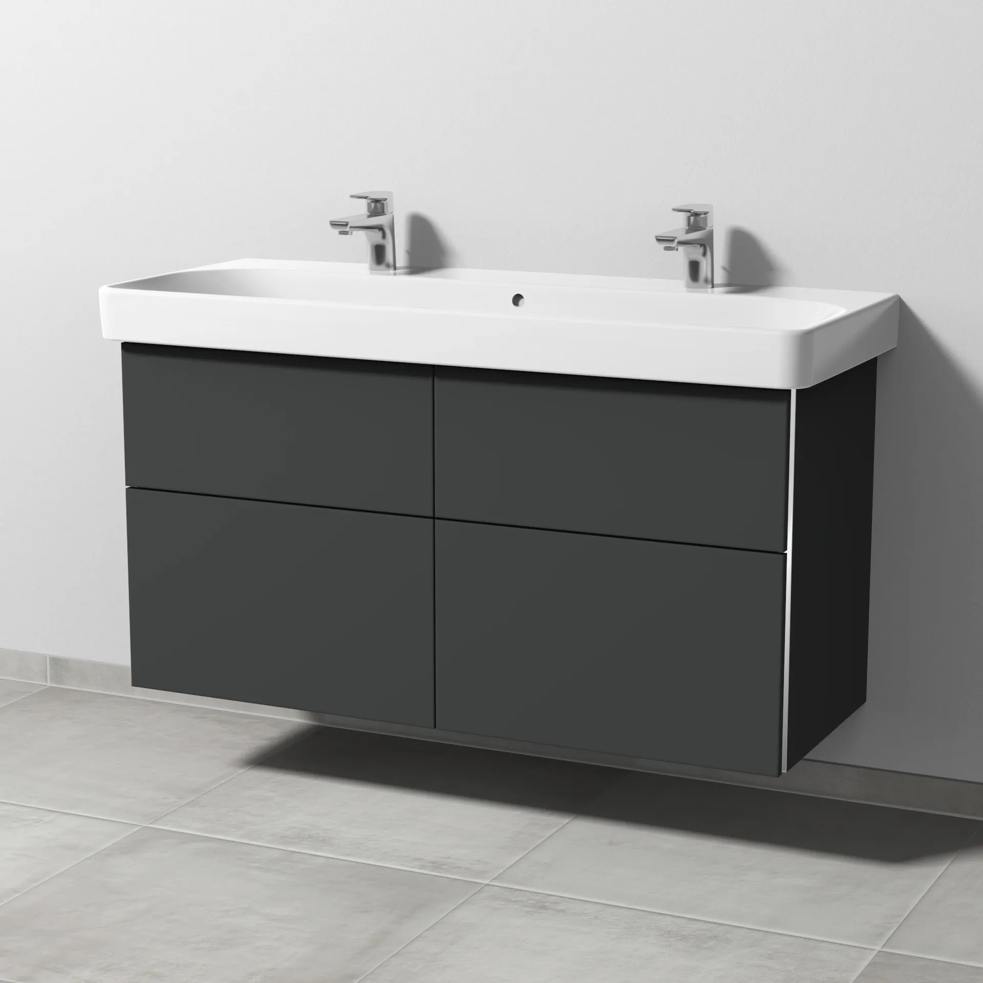 Sanipa Waschtischunterschrank „3way“ passend zu Keramik-Waschtische Smyle Square von Geberit 1130 × 593 × 442 mm in Graphit (matt), mit