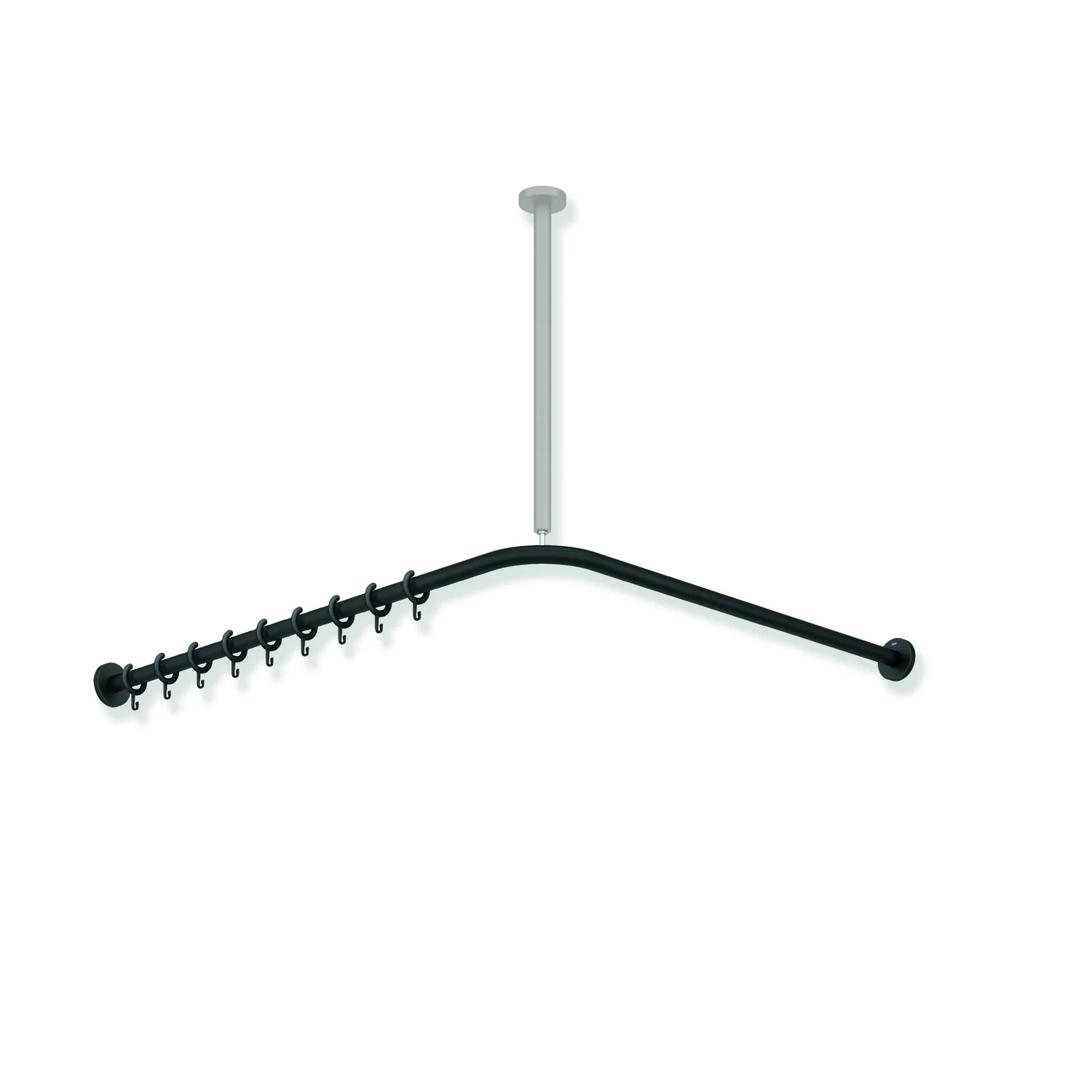 HEWI System 900 Vorhangstange, Edelstahl, Achsmaß 987 x 1187 mm, Schwarz tiefmatt HEWI System 900 Vorhangstange, Edelstahl, Achsmaß 987 x 1187 mm, Schwarz tiefmatt