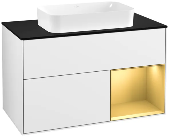 Villeroy & Boch Waschtischunterschrank „Finion“ für Schrankwaschtisch 1000 × 603 × 501 mm Glossy White Lacquer, mit Hahnlochbohrung, für Becken mittig