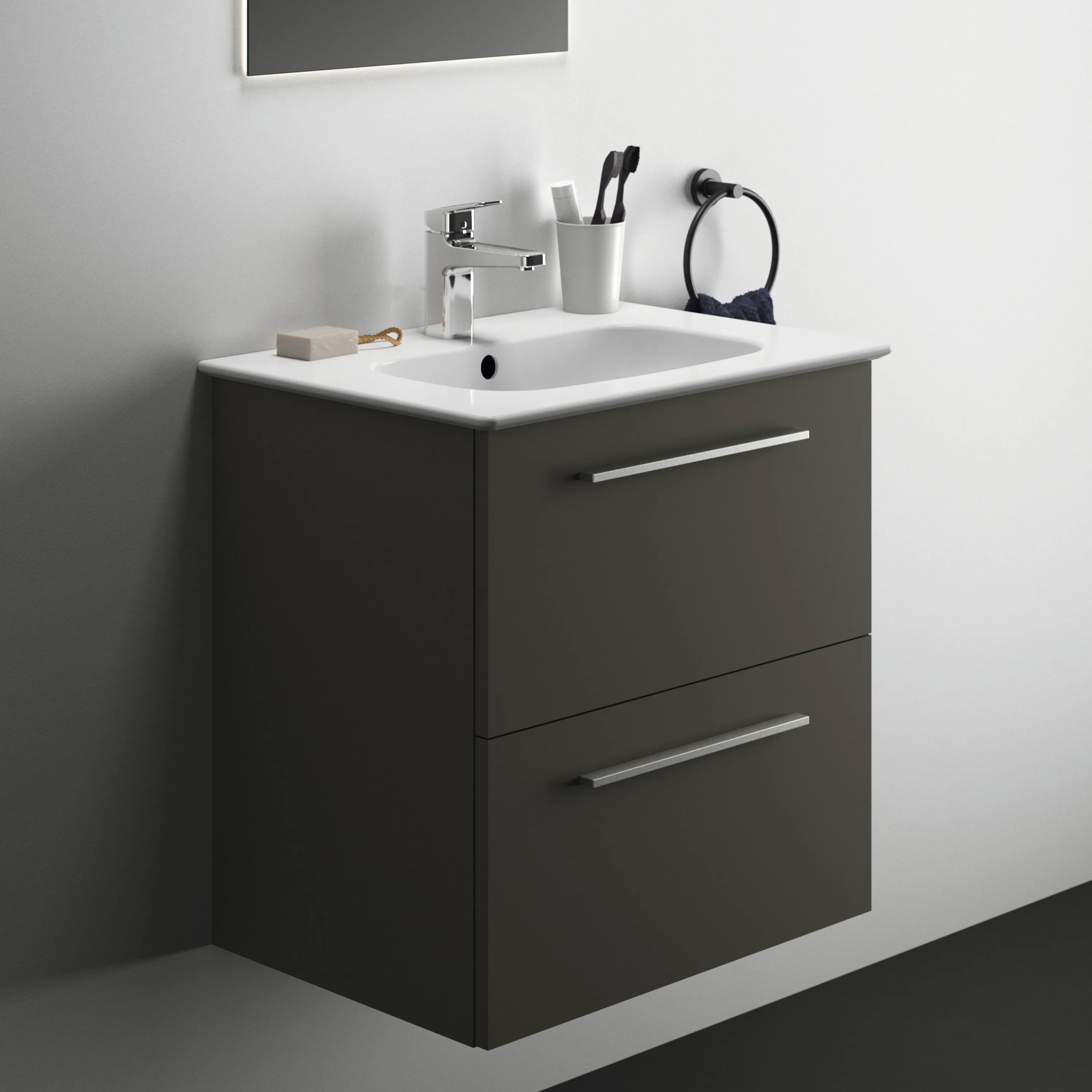 Ideal Standard i.life A Möbelwaschtischunterschrank Quarzgrau matt 600x440x630mm 2 Auszüge Softclose Ideal Standard i.life A Möbelwaschtischunterschrank Quarzgrau matt 600x440x630mm 2 Auszüge Softclose