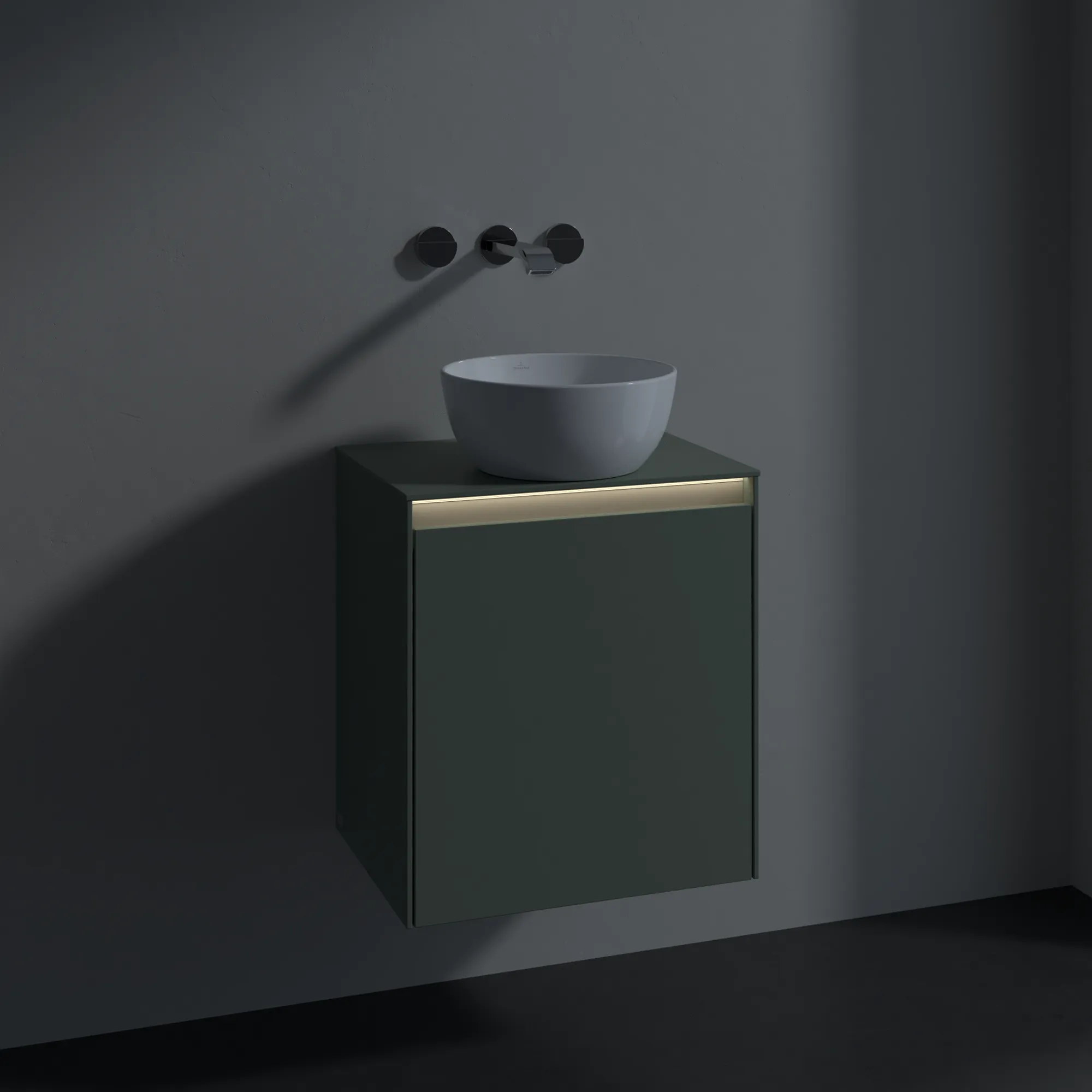 Villeroy & Boch Waschtischunterschrank „Collaro“ 500 × 548 × 380 mm Soft Green, für Becken mittig, Anschlag rechts, mit Beleuchtung