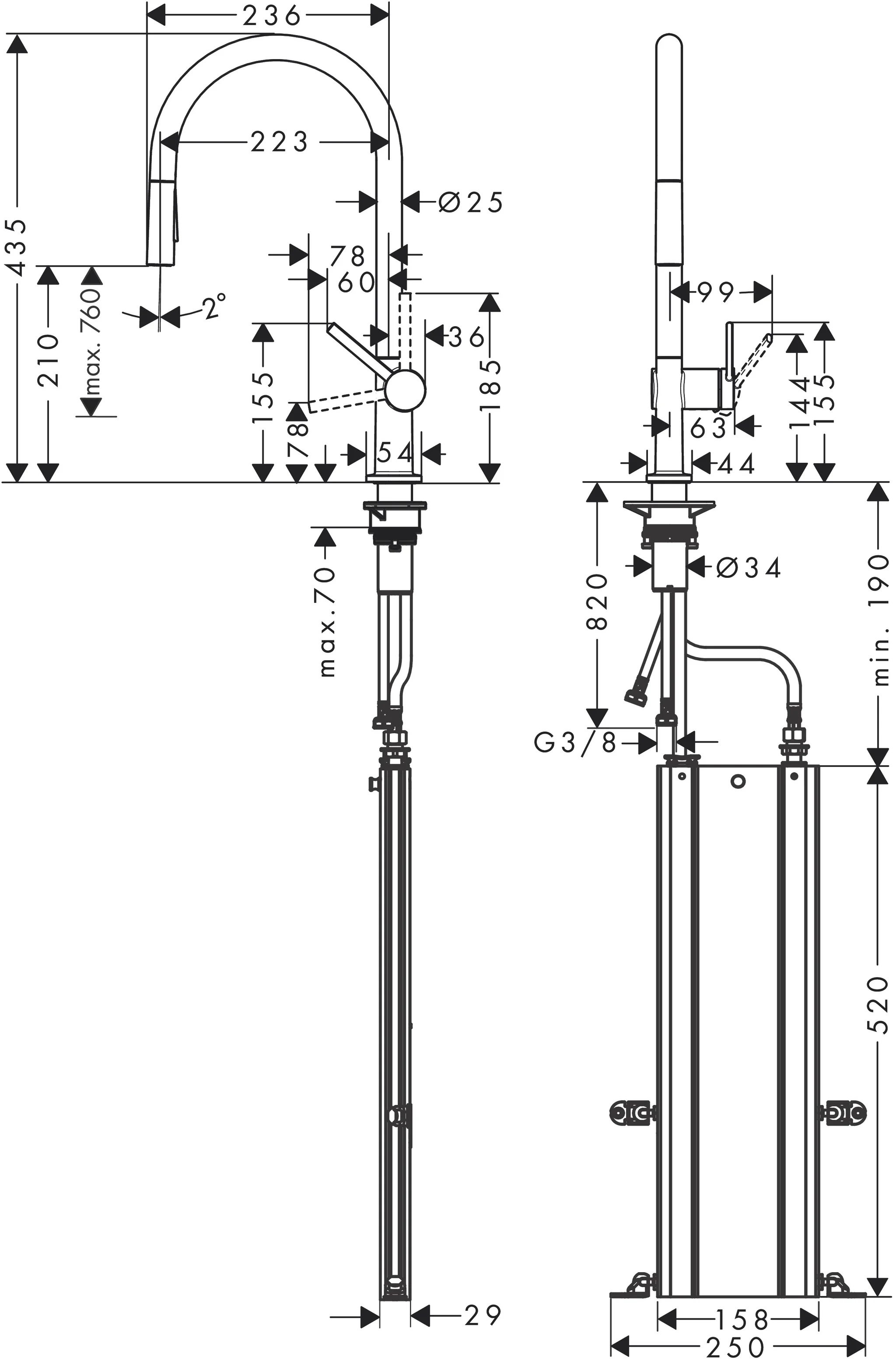 Hansgrohe Talis M54 Einhebel-Küchenmischer mit Ausziehbrause 2jet sBox BBC, Brushed Black Chrome, ComfortZone 210, Schwenkbereich einstellbar in 4 Stufen, Hahnlochbohrung 35 mm