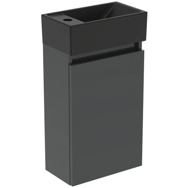 Möbelpaket Eurovit+ Handwaschbecken links 37cm Schwarz und Unterschrank 36cm mit Tür Hochglanz grau lackiert