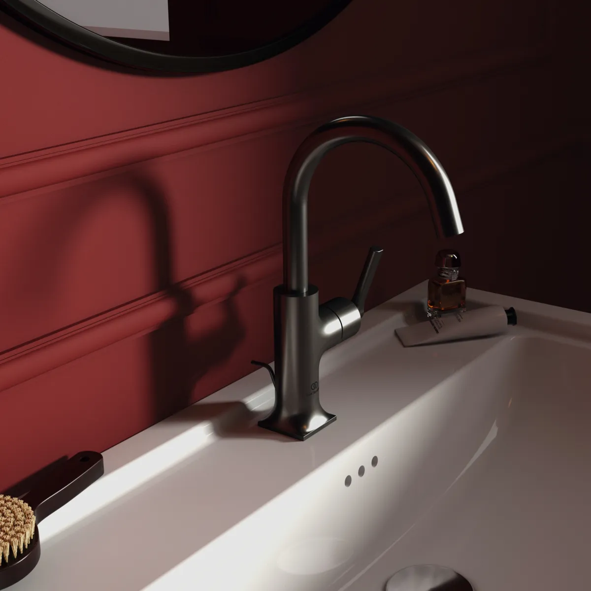 Waschtischarmatur Joy Neo mit Ablaufgarnitur Ausladung 140mm Kreuzgriffe Magnetic Grey Waschtischarmatur Joy Neo mit Ablaufgarnitur Ausladung 140mm Kreuzgriffe Magnetic Grey