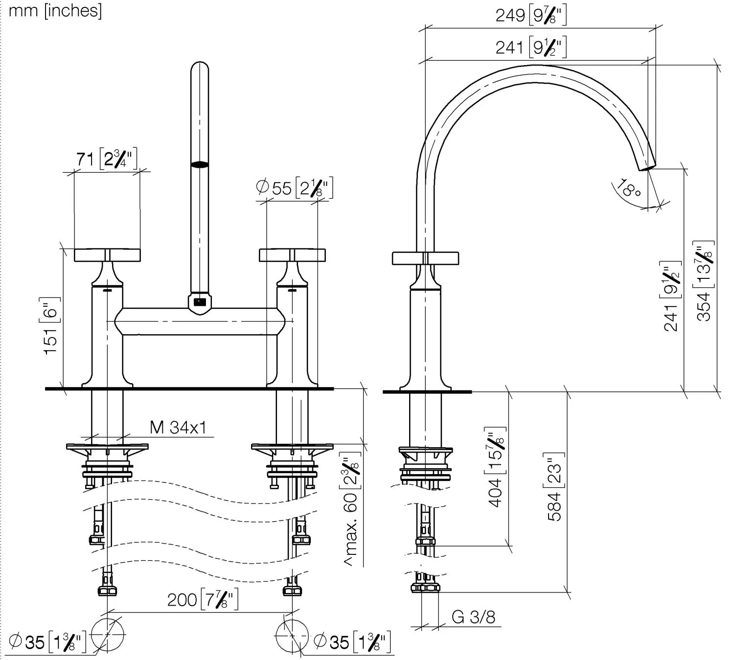 Dornbracht VAIA Zweiloch-Brückenbatterie für Spül-/ Profibrause - Chrom Dornbracht VAIA Zweiloch-Brückenbatterie für Spül-/ Profibrause - Chrom