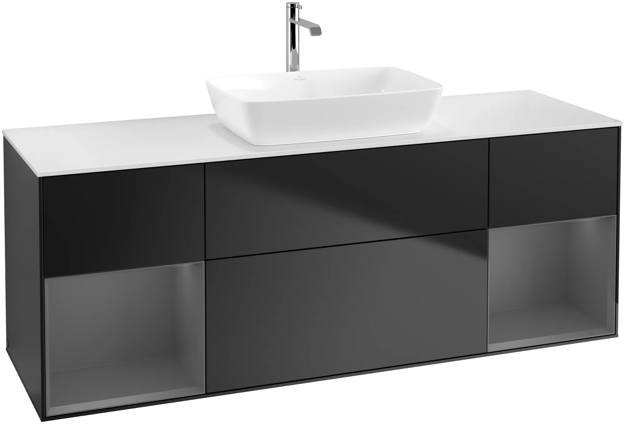 Villeroy & Boch Waschbeckenunterschrank Finion F86, 1600x603x501mm, Black Matt Lacquer / Anthracite Matt Lacquer / Glass White Matt