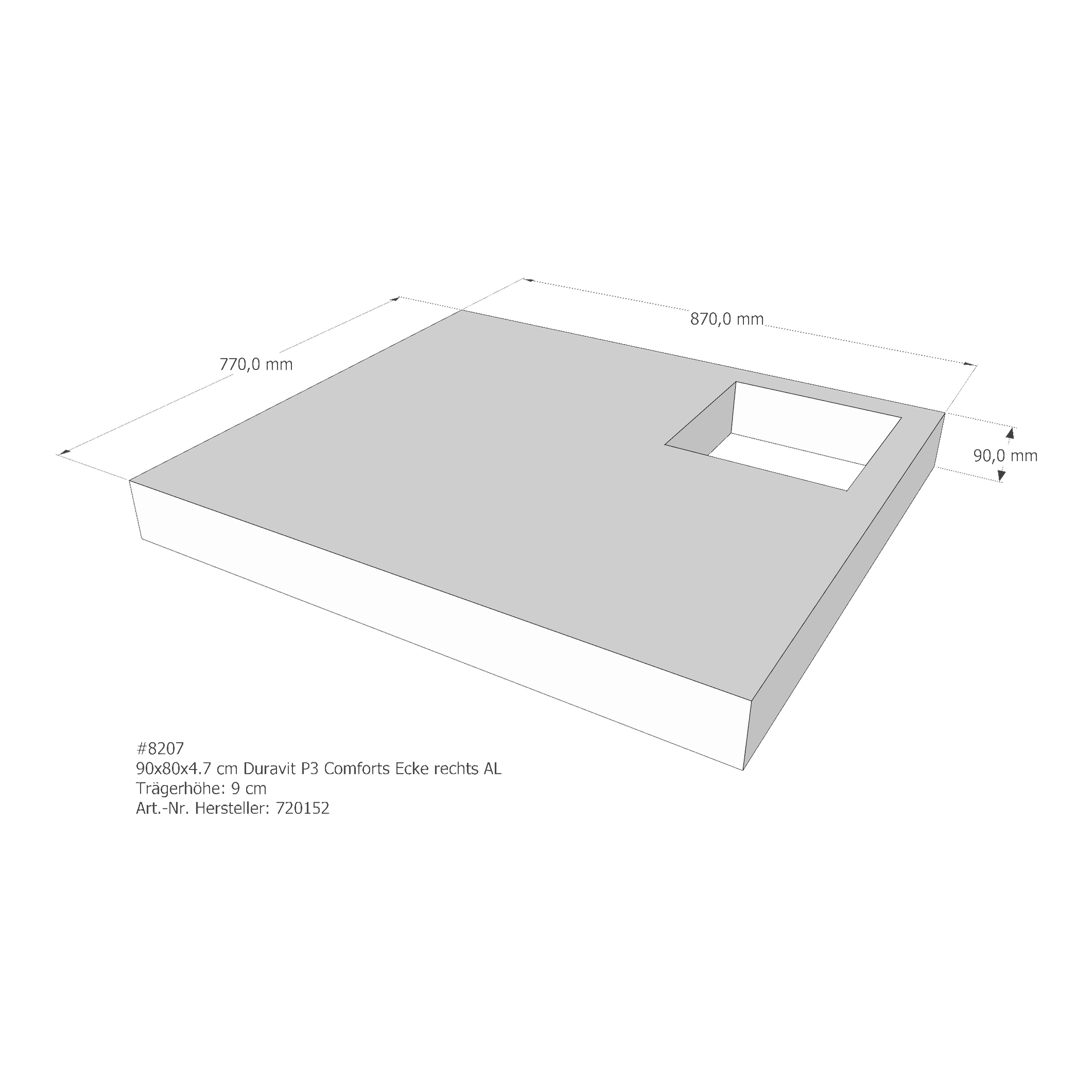 Duschwannenträger Duravit P3 Comforts 90x80x4,7 cm Ecke rechts AL