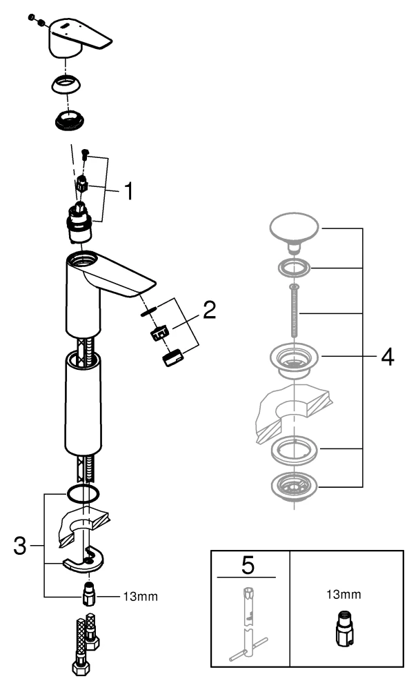 Einhand-Waschtischbatterie BauEdge 23761_1, XL-Size, für freistehende Waschschüsseln, glatter Körper, Einlochmontage, mit Temperaturbegrenzer, EcoJoy Mousseur 5,7 l/min, chrom