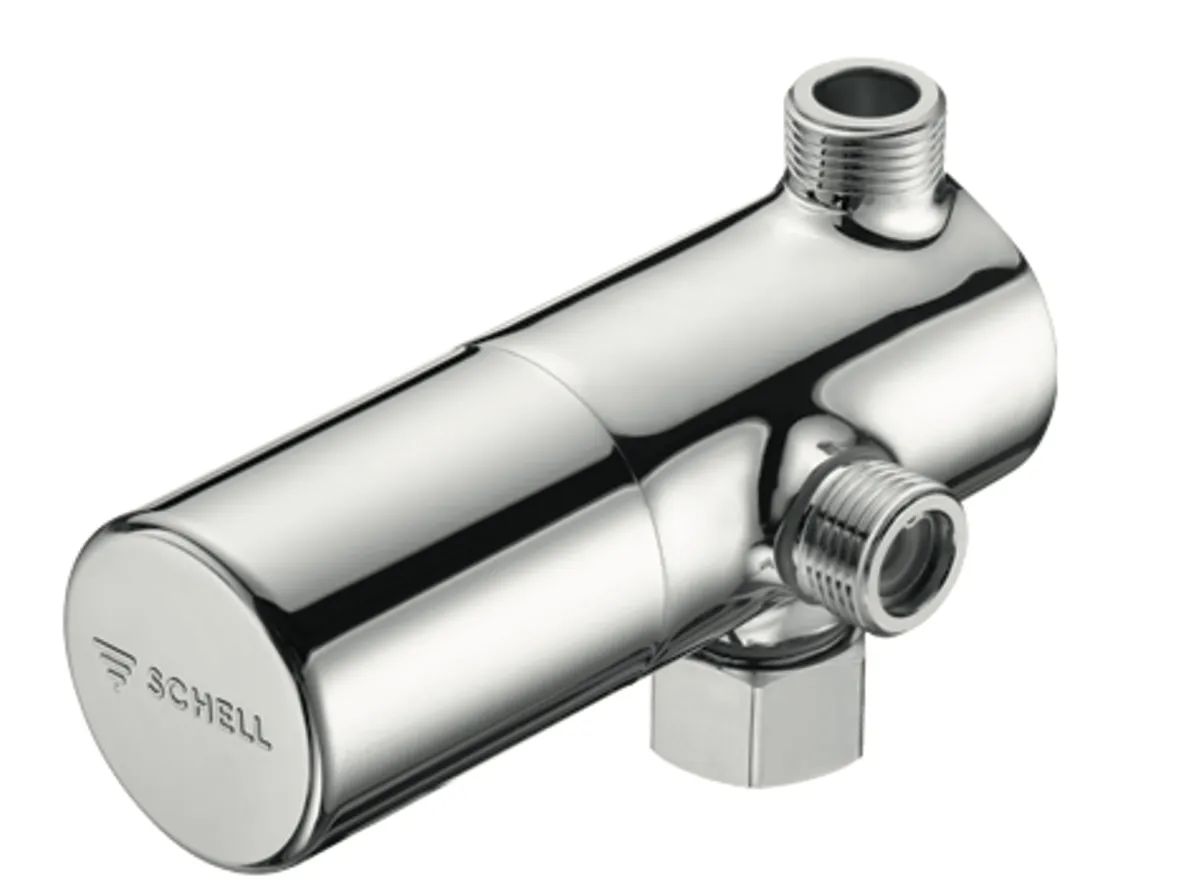 Eckventil-Thermostat, 2 RFV, 2 Vorfilter, Thermostat nach EN 1111, Verbrühungsschutz bei Ausfall der Kaltwasserversorgung, G 3/8 IG, G 3/8 AG, G 3/8 AG, chrom
