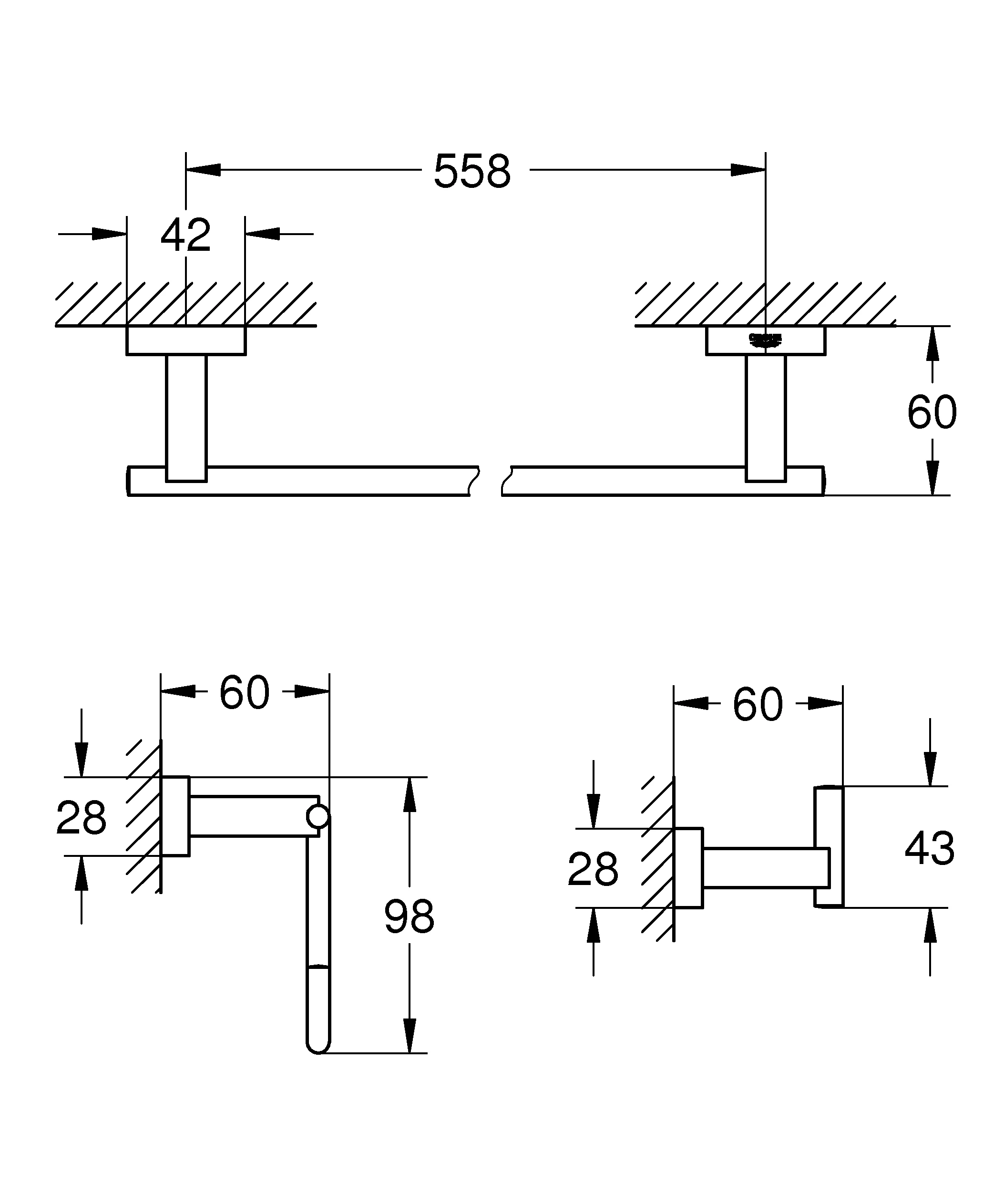 3-in-1 Bad-Set Essentials Cube 40777_1, mit Bademantelhaken, WC-Papierhalter ohne Deckel, Badetuchhalter, 558 mm, chrom