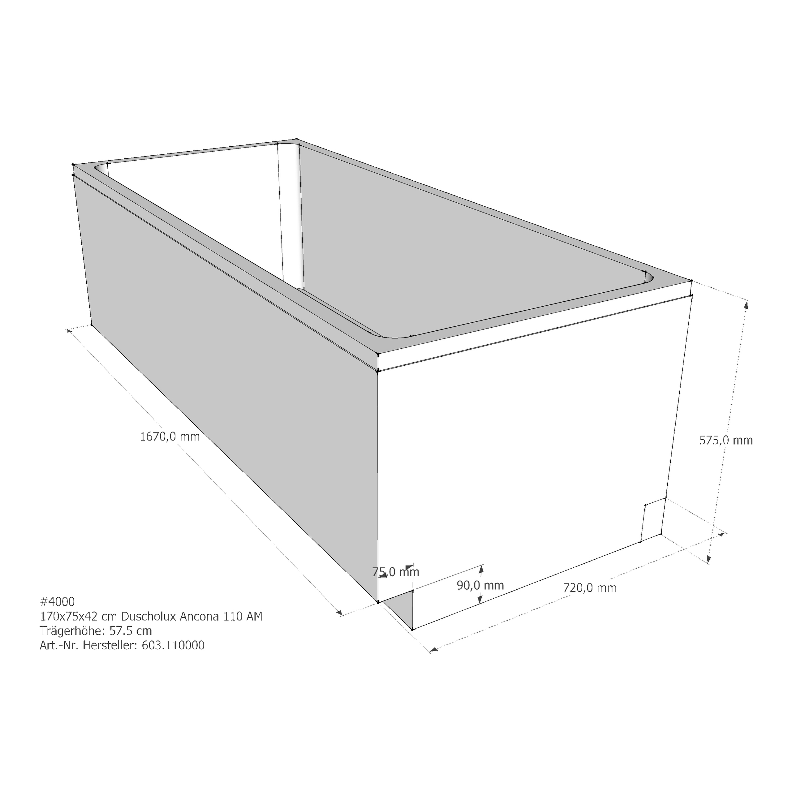 Badewannenträger für Duscholux Ancona 170 × 75 × 42 cm Badewannenträger für Duscholux Ancona 170 × 75 × 42 cm