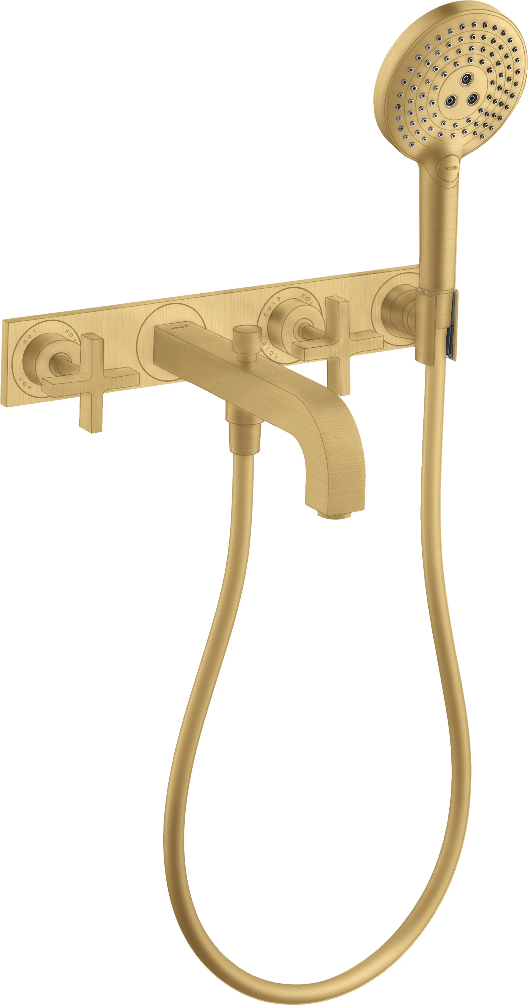Hansgrohe AXOR Citterio 3-Loch Wannenarmatur Brushed Gold Optic, Ausladung 222 mm, Wandmontage Hansgrohe AXOR Citterio 3-Loch Wannenarmatur Brushed Gold Optic, Ausladung 222 mm, Wandmontage