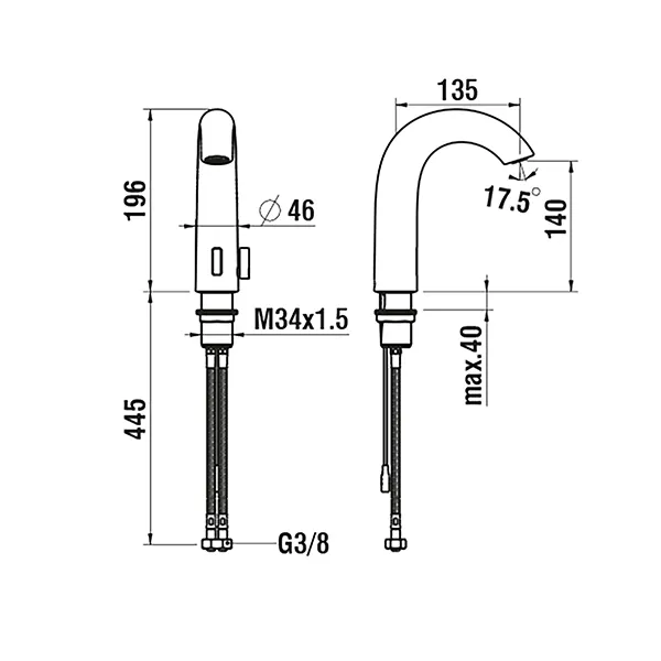 Elektronischer Waschtischmischer mit IR Sensor CURVETRONIC Ausladung 135 mm Festauslauf ohne Ablaufventil manuelle Temperatureinstellung Netzbetrieb (230V) mit Bluetooth-Adapter PVD Edelstahl gebürstet Elektronischer Waschtischmischer mit IR Sensor CURVETRONIC Ausladung 135 mm Festauslauf ohne Ablaufventil manuelle Temperatureinstellung Netzbetrieb (230V) mit Bluetooth-Adapter PVD Edelstahl gebürstet