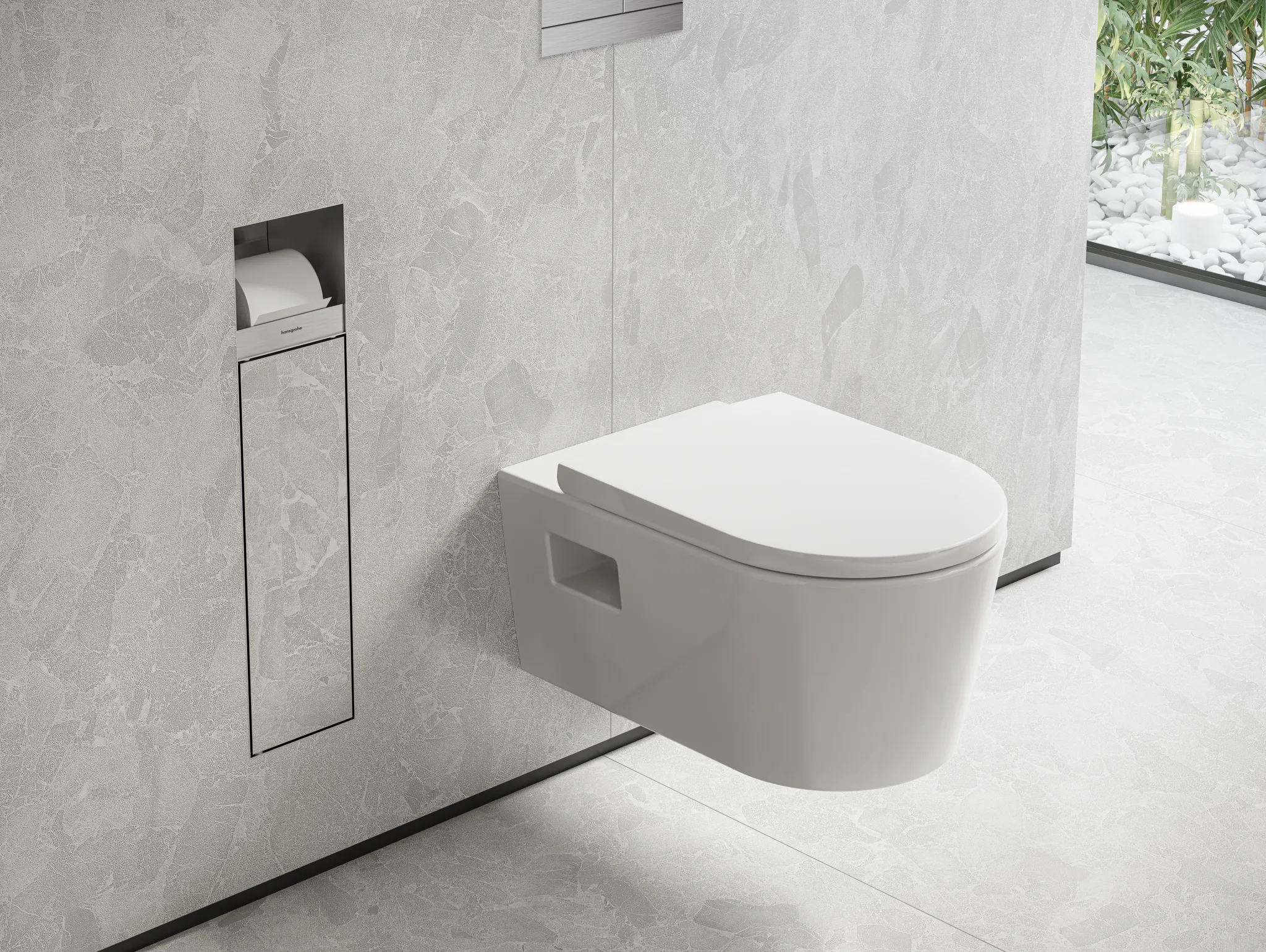 Hansgrohe XtraStoris Rock Einbau Toilettenbürstenhalter mit Papierhalter und befliesbarer Tür, Edelstahl gebürstet Hansgrohe XtraStoris Rock Einbau Toilettenbürstenhalter mit Papierhalter und befliesbarer Tür, Edelstahl gebürstet