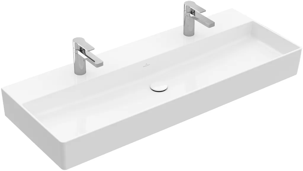 Villeroy & Boch Wandwaschtisch aus TitanCeram geschliffen „Memento 2.0“ 1200 × 470 × 150 mm, Hahnlochposition links und rechts, mit Hahnlochbohrung in Pure Black