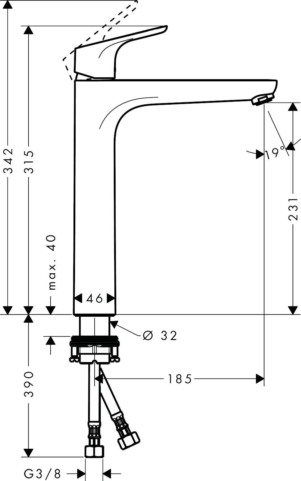 Hansgrohe Focus Einhebel-Waschtischmischer 230, Chrom, Ausladung 185 mm, Auslaufhöhe 231 mm