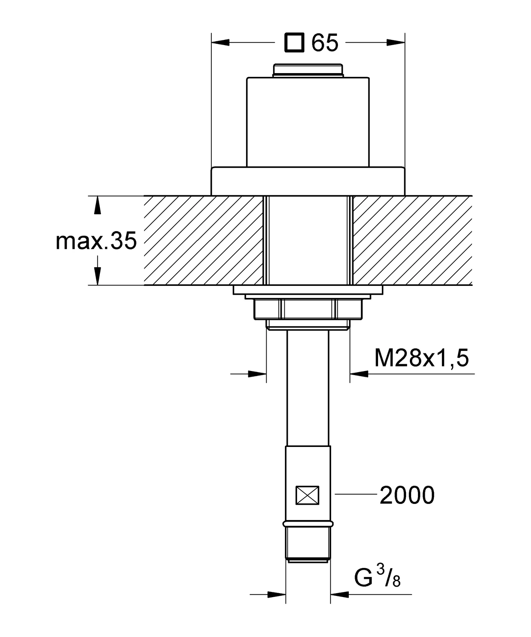 Durchführung 27531, für herausziehbare Handbrausen, mit Brauseschlauch 1/2'' x 3/8'', 2000 mm, mit eckiger Rosette