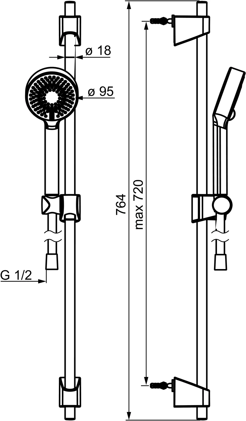 HansaBASICJET Wandstangen-Brausenset 4478 3-strahlig Chrom