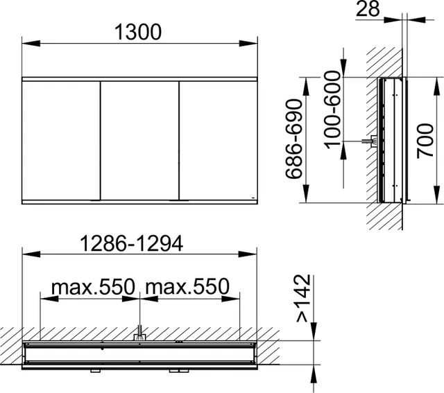 KEUCO Wandeinbau Spiegelschrank 3-türig „Royal Modular 2.0“ in Silber (eloxiert), Unterputz, mit Beleuchtung, mit Steckdosen 1300 × 700 × 160 mm KEUCO Wandeinbau Spiegelschrank 3-türig „Royal Modular 2.0“ in Silber (eloxiert), Unterputz, mit Beleuchtung, mit Steckdosen 1300 × 700 × 160 mm