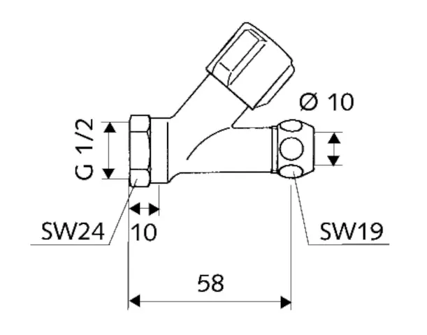 Schrägsitzventil COMFORT, COMFORT-Griff, DN 15 G 1/2 IG, Ø 10 mm (DN 10 G 3/8 AG), chrom
