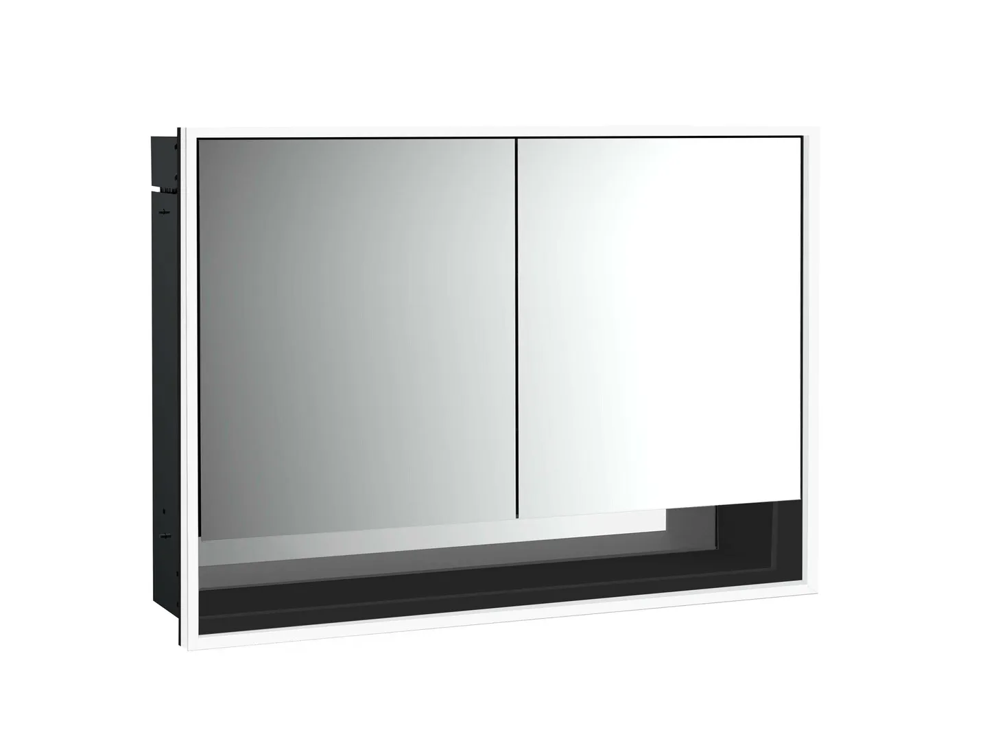 LED-Lichtspiegelschrank Loft mit Unterfach Unterputz, 1000 mm, 2-türig schwarz