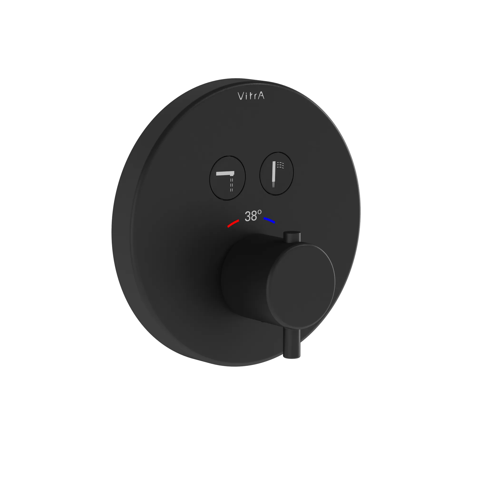AquaControl Thermostat-Einhebel-Wannenfüll- und Brausearmatur mit Drucktasten-Umstellung V-Box Unterputzmontage Form rund Schwarz Matt AquaControl Thermostat-Einhebel-Wannenfüll- und Brausearmatur mit Drucktasten-Umstellung V-Box Unterputzmontage Form rund Schwarz Matt
