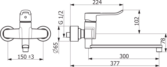 HA Einhebelmischer Waschtischbatterie HANSACLINICA 0154 Bügelhebel Bedienungshebel lang Ausladung 377 mm DN15 Chrom