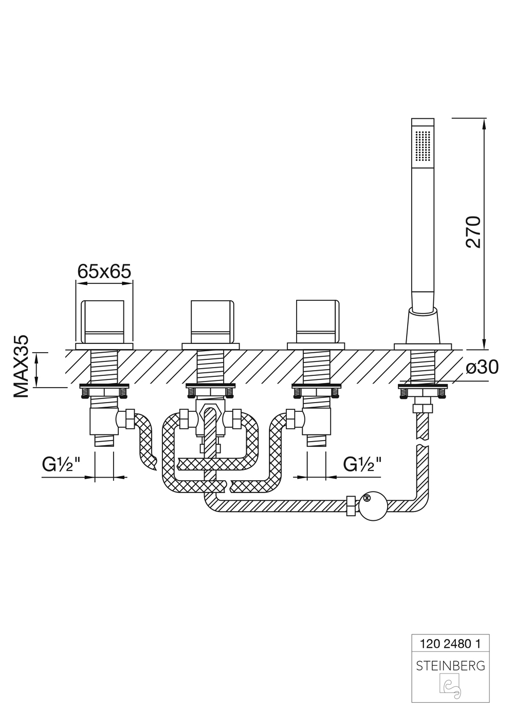 Serie 120 4-Loch Wanne/Brause-Standarmatur, mit Umsteller und ausziehbarer Handbrause chrom