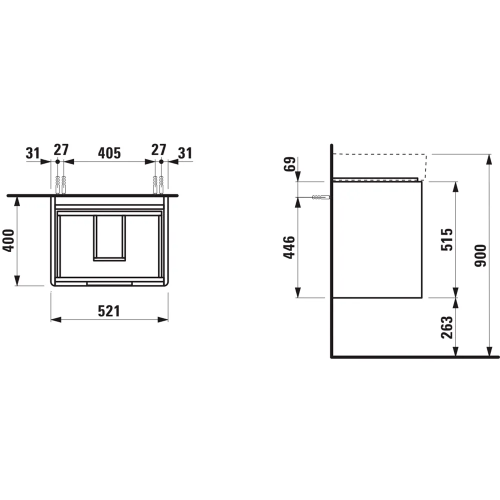 Waschtischunterbau JUNA für VAL 400x521x515 2 Schubladen mit Griffmulde für Waschtisch H810282 weiß matt