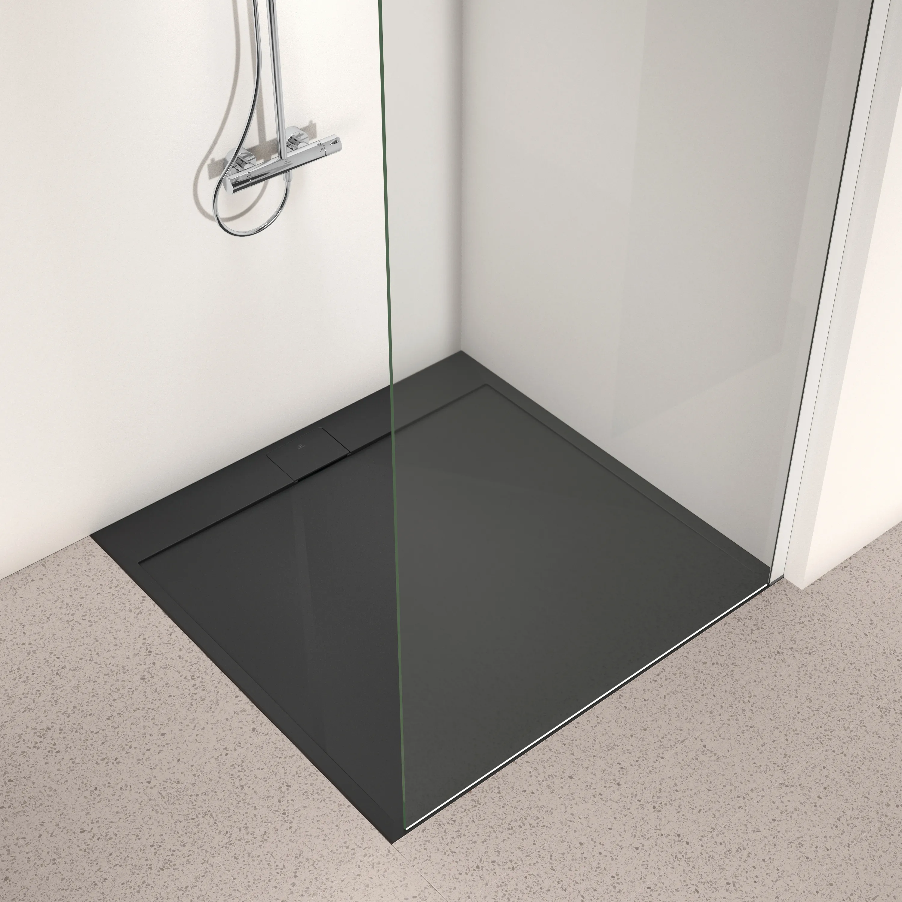 Ideal Standard Quadrat-Brausewanne Ultra Flat S i.life in Schiefer, 1200x1200x30 mm, rutschfest, bodengleich einbaubar