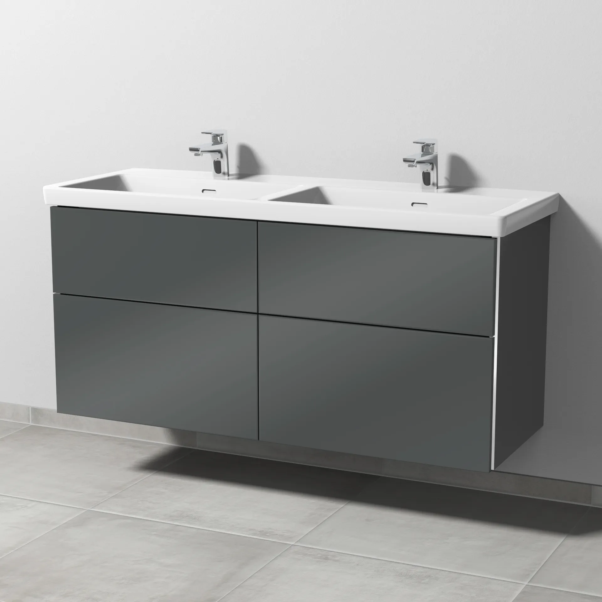 Sanipa Waschtischunterschrank „3way“ 1255 × 588 × 462 mm in Anthrazit (glanz), Becken links und rechts