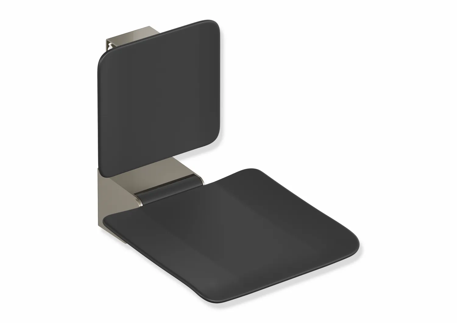 Klappsitz des Systems 900, Wandkonsole aus Edelstahl, PVD, Sitzfläche und Rückenlehne aus strukturiertem Kunststoff, schwarz, Sitzfläche 450 mm breit, 450 mm tief, in Farbe CK (messing glänzend) Klappsitz des Systems 900, Wandkonsole aus Edelstahl, PVD, Sitzfläche und Rückenlehne aus strukturiertem Kunststoff, schwarz, Sitzfläche 450 mm breit, 450 mm tief, in Farbe CK (messing glänzend)