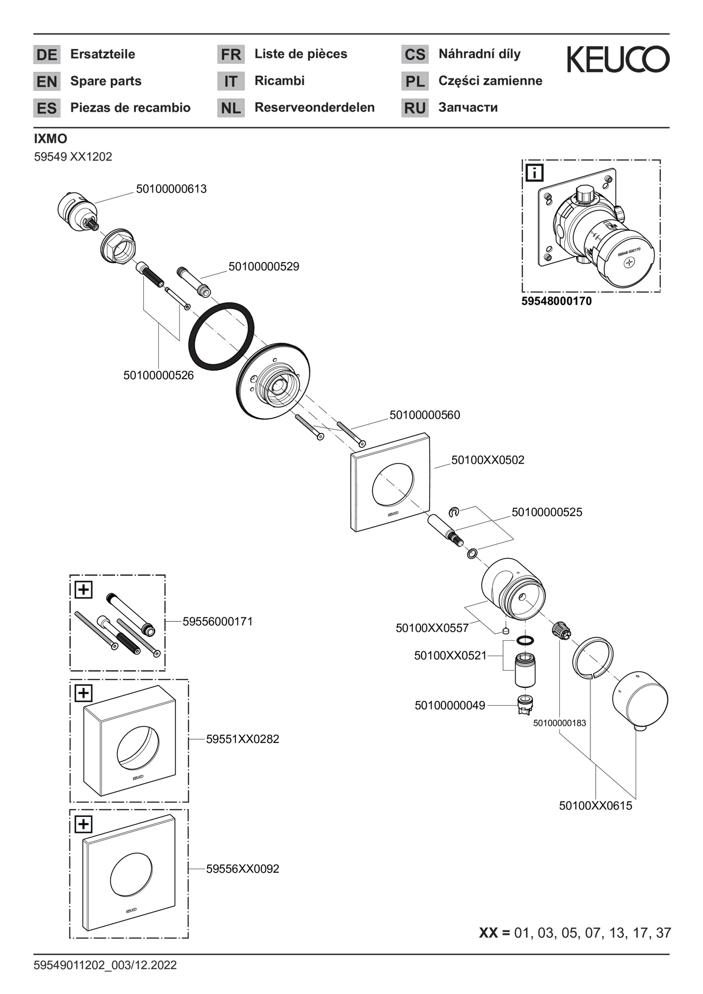 IXMO 3-Wege Ab- u. Umstellventil UP IXMO Comfort, eckig Messing gebürstet IXMO 3-Wege Ab- u. Umstellventil UP IXMO Comfort, eckig Messing gebürstet