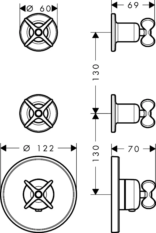 AXOR Archivio Thermostatmodul Unterputz für 2 Verbraucher mit Kreuzgriffen, Oberfläche: Chrom