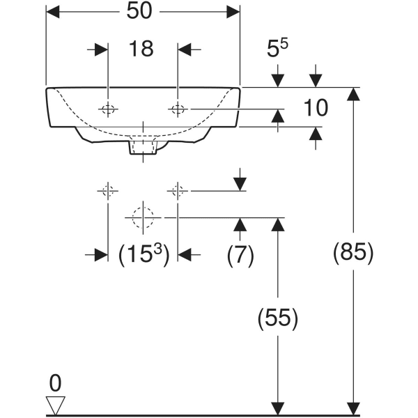 Wandwaschtisch „Renova Plan“, rechteckig 50 × 38 cm in weiß alpin Wandwaschtisch „Renova Plan“, rechteckig 50 × 38 cm in weiß alpin