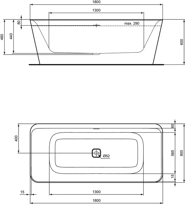 Ideal Standard Badewanne „TonicII“ 80 × 180 cm in Schwarz Matt