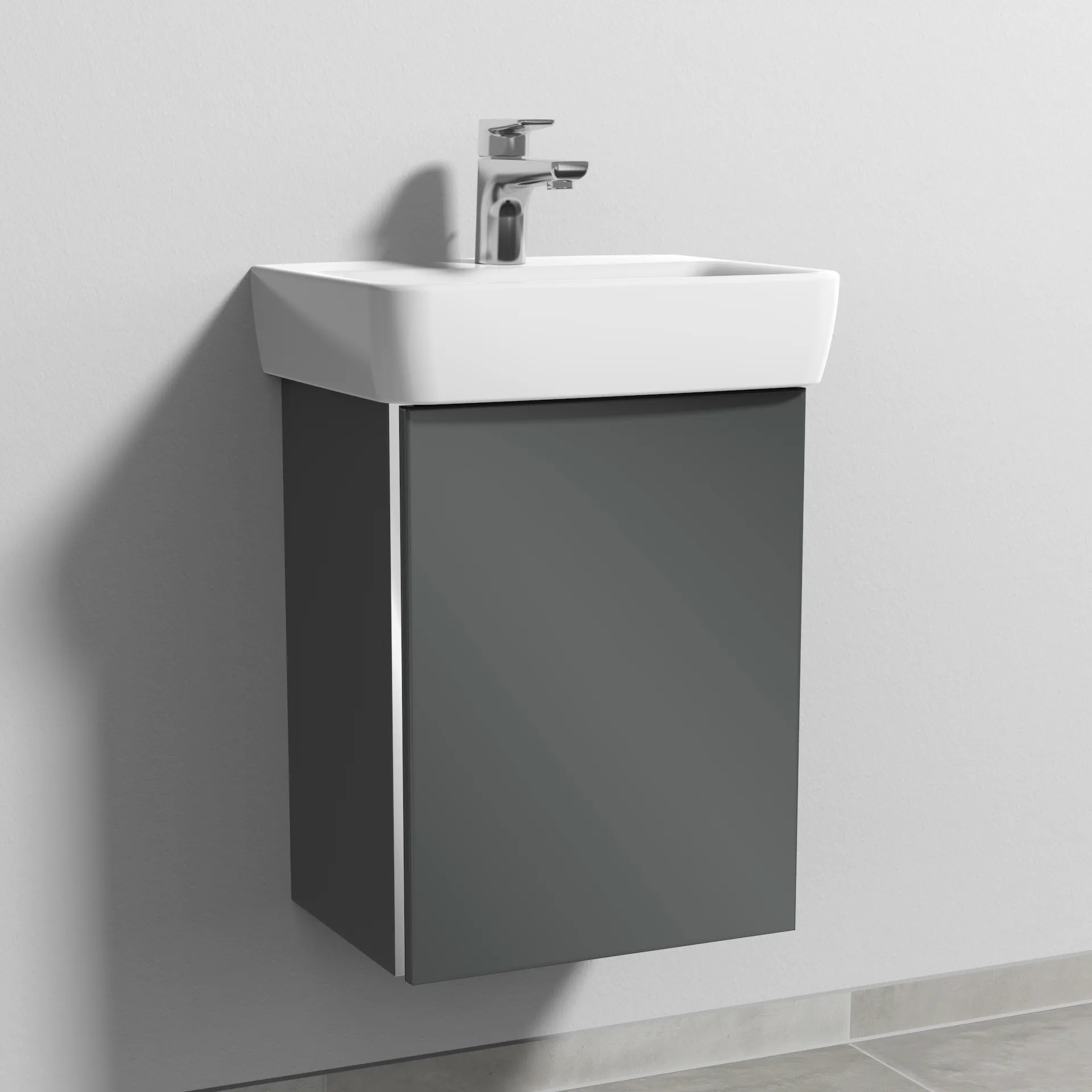 Sanipa Waschtischunterschrank „3way“ passend zu Keramik-Waschtische Renova Plan von Geberit 390 × 520 × 302 mm in Anthrazit (glanz), Anschlag rechts